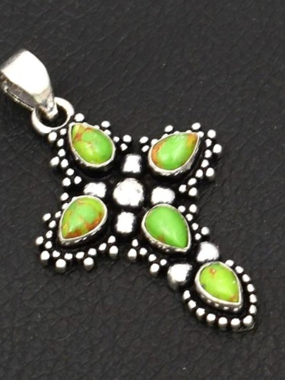 Copper Turquoise Gemstone Sterling Silver Cross Pendant